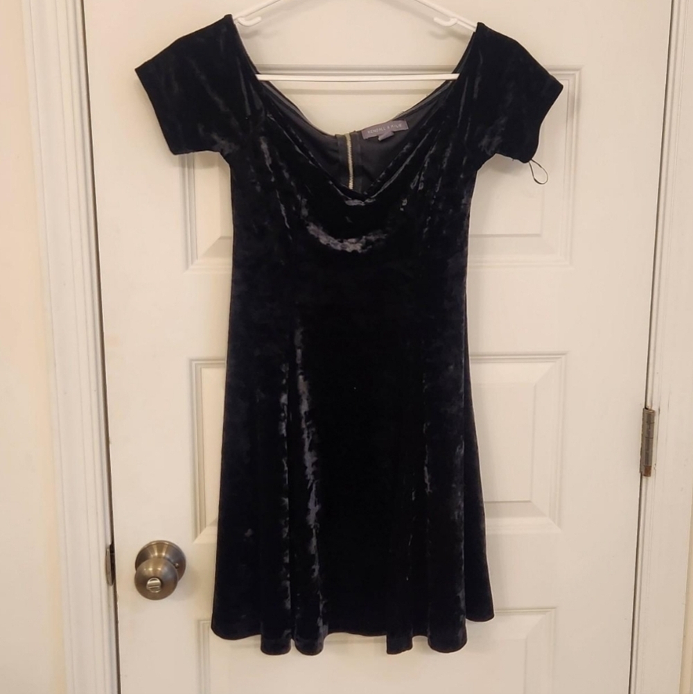 Kendall & Kylie Womens Black Flare Short‎ Sleeve Velvet Dress Size M Mini #Z559